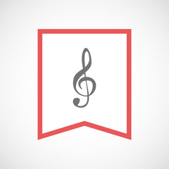 Isolated line art ribbon icon with a g clef