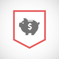 Isolated line art ribbon icon with a piggy bank