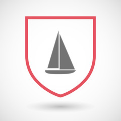 Isolated line art shield icon with a ship