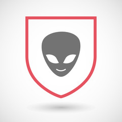Isolated line art shield icon with an alien face