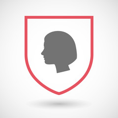 Isolated line art shield icon with a female head