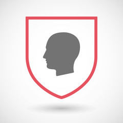 Isolated line art shield icon with a male head