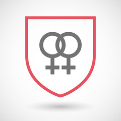 Isolated line art shield icon with a lesbian sign