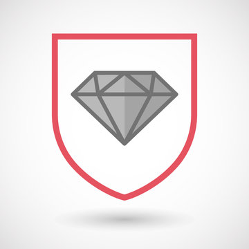 Isolated line art shield icon with a diamond