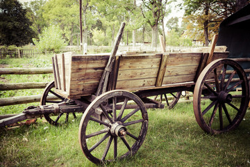 Fototapeta na wymiar Old horse drawn wooden cart