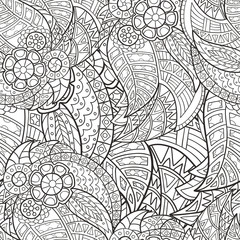 Hand-drawn seamless pattern of abstract geometric elements. Monochrome range. Pattern for coloring book. 