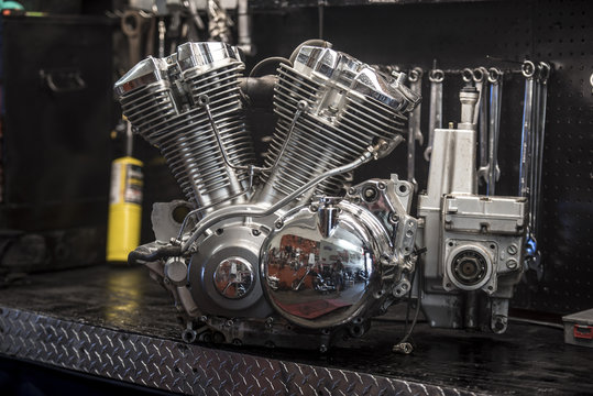 Motorbike engine in smoke