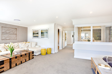 Modern living room and hallway to inside