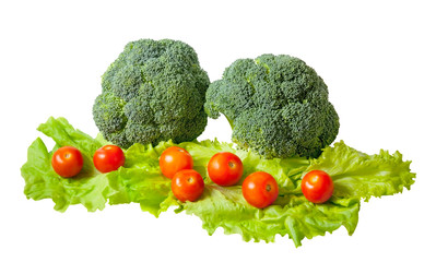 Broccoli and tomatoes isolated on white background
