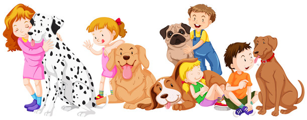 Children with pet dogs