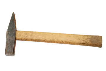 Old rusty hammer isolated on white