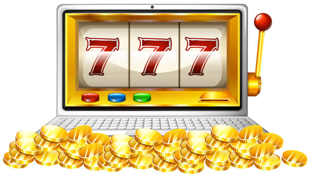 Slot machine and coins on computer screen