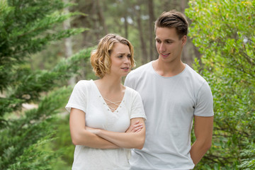 Fototapeta premium young happy couple walking in the park