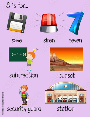 "Many words begin with letter S" Stock image and royaltyfree vector