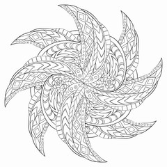 Outline Mandala for coloring book. Decorative round ornament. Anti-stress therapy pattern. Hand drawn abstract background. Yoga logo, background for meditation poster. 