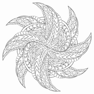 Outline Mandala for coloring book. Decorative round ornament. Anti-stress therapy pattern. Hand drawn abstract background. Yoga logo, background for meditation poster. 