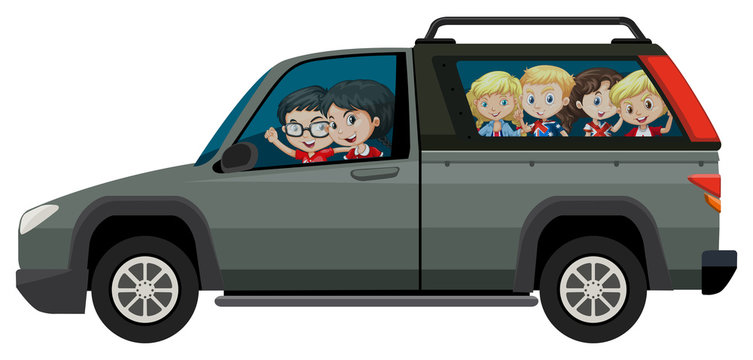Children riding on pick-up truck