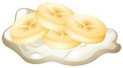 Fototapeta na wymiar Fresh cream with banana slices