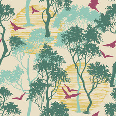 Forest birds seamless pattern