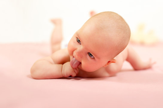 Portrait of adorable baby.Baby lying on his stomach