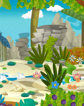 Cartoon nature scene - jungle - stream - happy illustration for children