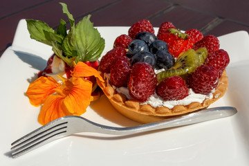 Tartlet with cheese cream and wood berries