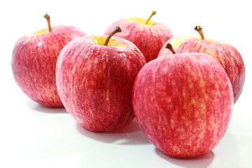 Red ripe fresh apple on white background, Selective focus