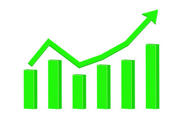 Financial statistic indication arrow. Up rising trend. Green