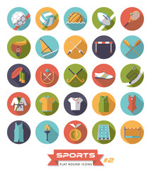 sports flat design long shadow round icons vector set 2