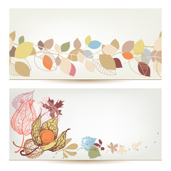 Autumn vector banners. Fall leaves and fruits header set