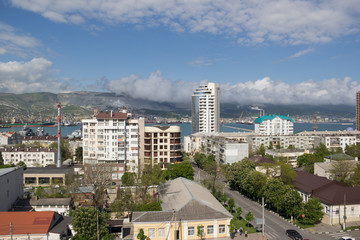 Fototapeta na wymiar Views of Novorossiysk on a sunny day. Novorossiysk is a major sea port in Russia