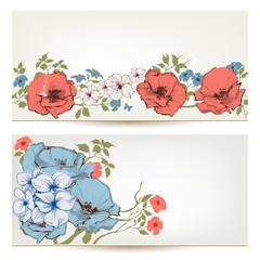 Floral vector banners. Flowers and leaves header set