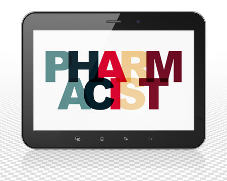 Medicine concept: Tablet Pc Computer with Pharmacist on  display
