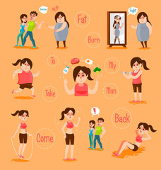 The fat girl burn calories by exercises and diet.