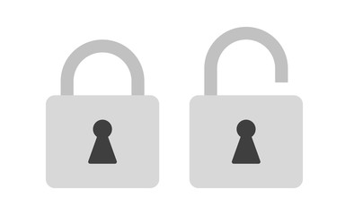 Flat icon locked and unlocked gray padlock. Lock icon. Vector illustration.