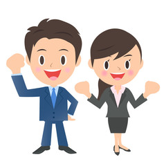 ガッツポーズのビジネスマン、ビジネスウーマン