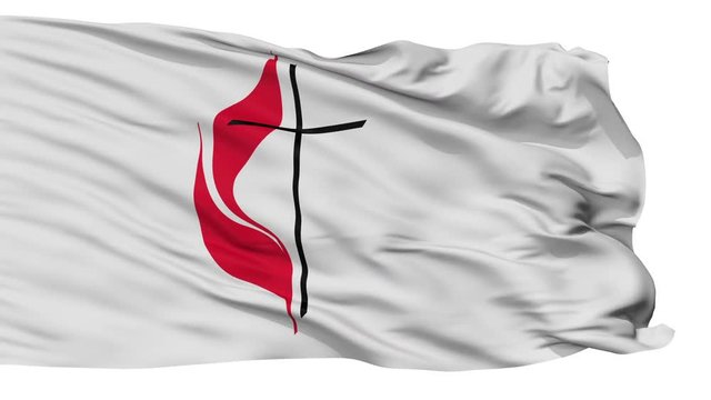 Methodist Cross Flame Religious Flag, Isolated Realistic 3D Animation, Seamless Loop - 10 Seconds Long