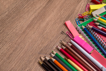 Naklejka premium education equipment for children or student top view on desk