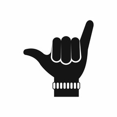 Obraz premium Gesture surfer icon in simple style isolated on white background. Greeting symbol