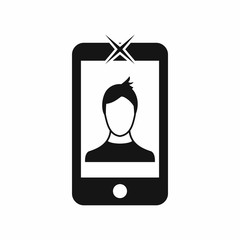 Mobile phone with photo icon in simple style isolated on white background. Device symbol
