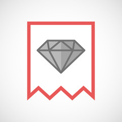 Isolated line art ribbon icon with a diamond