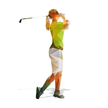 Abstract geometric golf player. Polygonal golfer silhouette. Wom