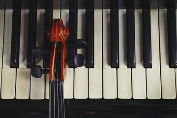 Violin neck on piano keys