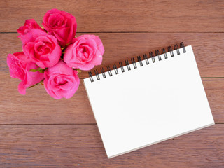 Bouquet pink rose flower and blank notebook 2