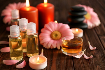 Composition of spa treatments and gerbera flowers