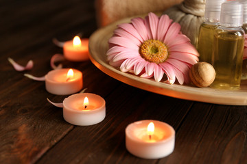 Composition of spa treatments and gerbera flower