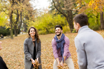 Young people in autumn park