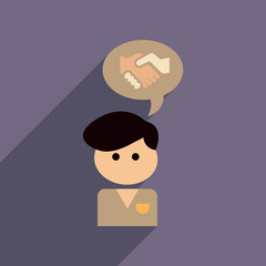 Flat web icon with long shadow businessman thinks handshake