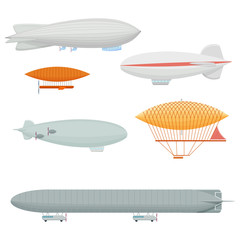 Dirigible set vector illustration isolated on white background