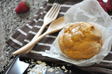 Choux Cream with Wooden Spoon and Fork